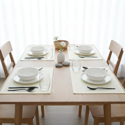 Urban Villa Two Tone Placemat Cotton Tablemat 14x20 (Set of 6) Ivory - color: Ivory, size: 14" x 20"