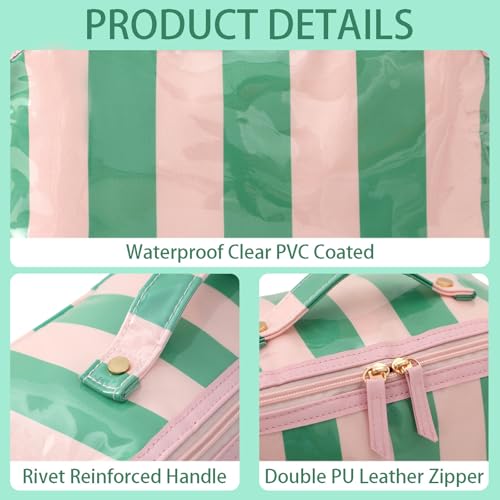 DYSHAYEN Travel Makeup Bag, Pink and Green Striped - color: Pink-Green