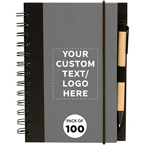 DISCOUNT PROMOS Custom Eco Block Notebooks with Pens Set of 100, Personalized Bulk Pack - Perfect for School, Office, Business, Home - Smoke - color: - Custom - Smoke, size: 10/50/100 notebooks