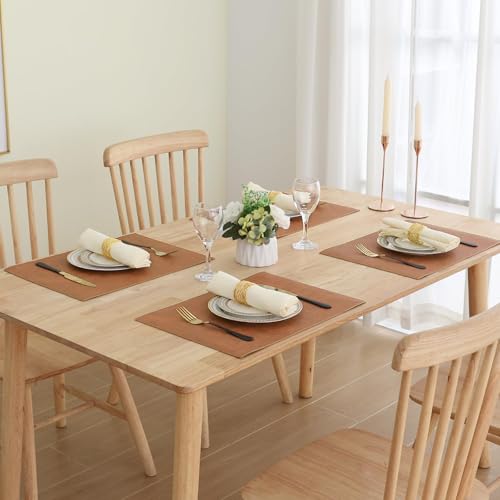 Homaxy PU Faux Leather Placemats for Dining Table, Set of 6, Brown - color: Brown