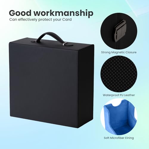 Trading Card Storage Box, 3-Row Deck Case with Handle, 2500+ Card Organizer with 8 Colorful Dividers & 3 Stoppers for MTG TCG PTCG Sports Card, Black & Blue - color: Black & Blue, size: 2500+, with Handle