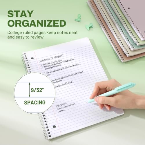 SUNEE Spiral Notebooks, 6 Pack, 1-Subject, College Ruled Paper, 8" x 10-1/2", 70 Sheets per Notebook, Assorted Aesthetic Colors Spiral Notebooks for School - style: Aesthetic | 6 Pack