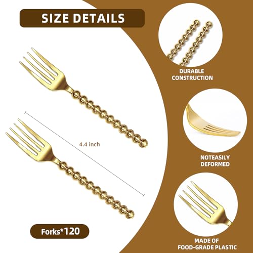 Premium Gold Mini Dessert Forks - 120-Piece with Beaded Handle, 4.4 Inch - color: 120pcs Gold Forks
