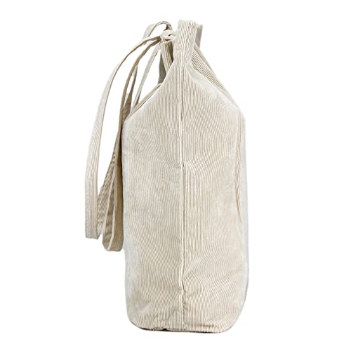 Corduroy Tote Bag Cute Tote Bags for Women Shoulder Bag with Inner Pocket for Work Beach Travel and Shopping Grocery - style: Beige