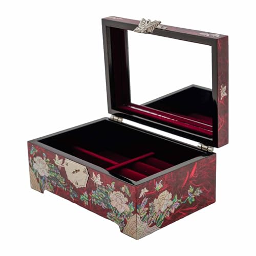 February Mountain Mother of Pearl Jewelry Organizer Box with Ring Tray - Gifts for Women Unique gift for women who have everything - color: Red