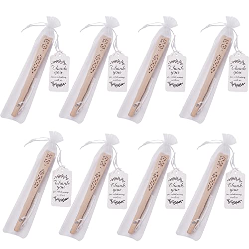 50 Sets Wooden Hand Fan Wood Handheld Folding Fans with Organza Bags and Thank You Tag and Tassels Wedding Party Favors