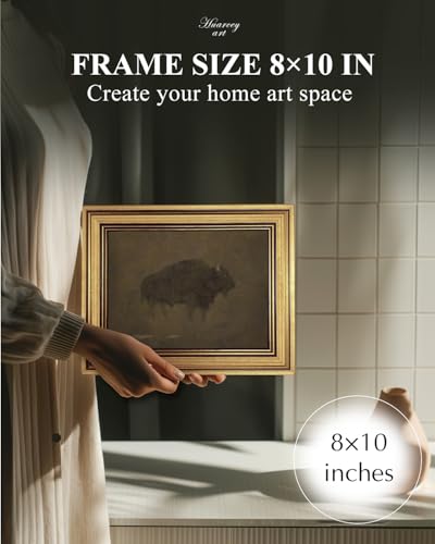 HUARCEY Gold Framed Canvas Wall Art, Retro Bison Picture Decor, 8x10 Inch - color: Bison Art, size: 10"L x 8"W