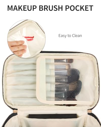 Wandering Nature Makeup Bag, Women Travel Make Up Vanity Case with Handle - color: Black, size: Large