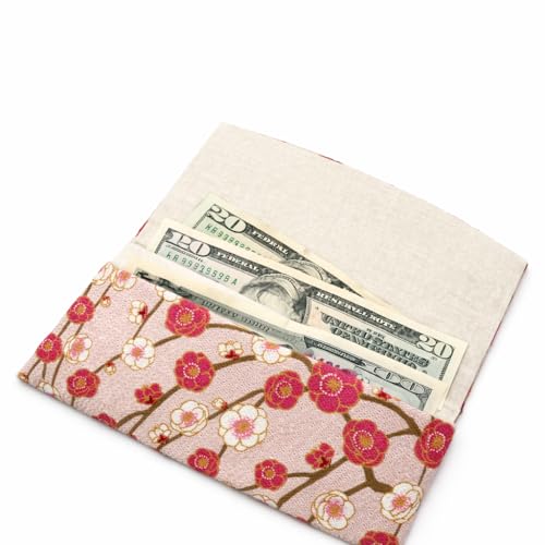 Cute Women's Cash Wallet [ Made in Japan ] Traditional Edo Komon Design (Cash Envelop Wallet) (Weeping plum (pink)) - style: Weeping Plum (Pink)