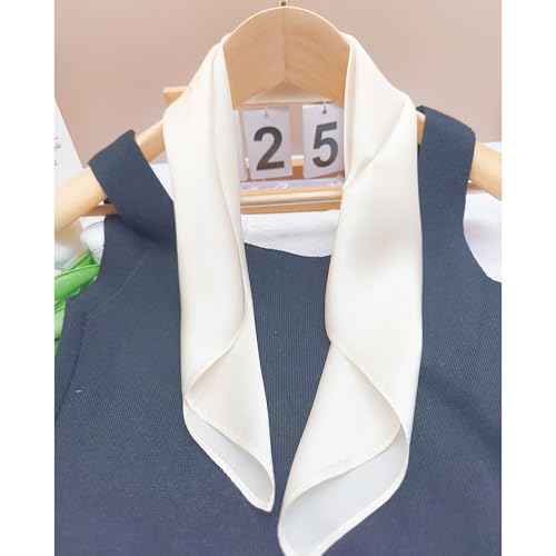 100% Mulberry Silk Neck Scarf for Women Square Neckerchief – 21 inch - color: Ivory