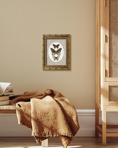 Vodefoad Vintage Butterfly Gold Framed Wall Art, Retro Neutral Butterfly Canvas Art Prints Painting, Bedroom Bathroom Shelf Retro Butterfies Illustration Room Decor, Antique Moth Insect Wall Art Picture, Farmhouse Framed Wall Decor butterfies Drawing for