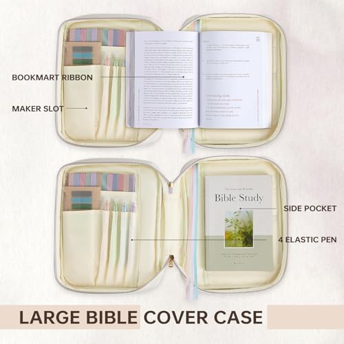 Bible Cover Case for Women Large Bible Cover Bag Quilted Bible Carrying Case for Girls Bible Study Supplies Accessories Christian Gifts for Women (Pink Floral, Large) - color: Pink Floral