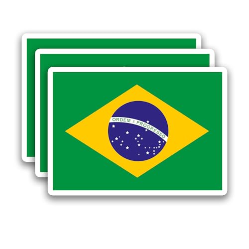 (3Pcs) Brazil Flag Sticker – Brazilian Stickers Country Flags, 3" x 2.1" - color: Brazil
