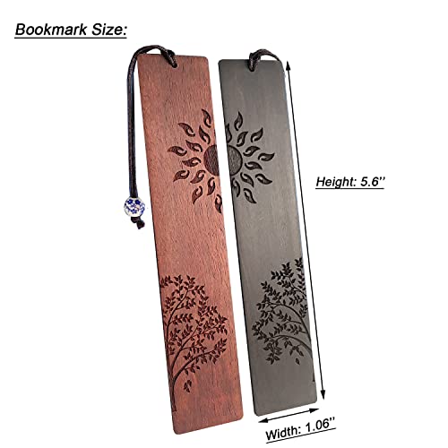 2 Pcs Wood Bookmark, Unique Bookmarks Gift for Men Women, Book Marks Accessories (Sun and Tree) - style: Sun and Tree