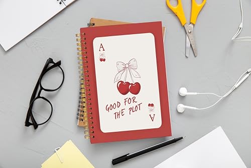 Coquette Red Bow Cherry Spiral Notebook Journal 5.5x8.3 Inch - color: Red
