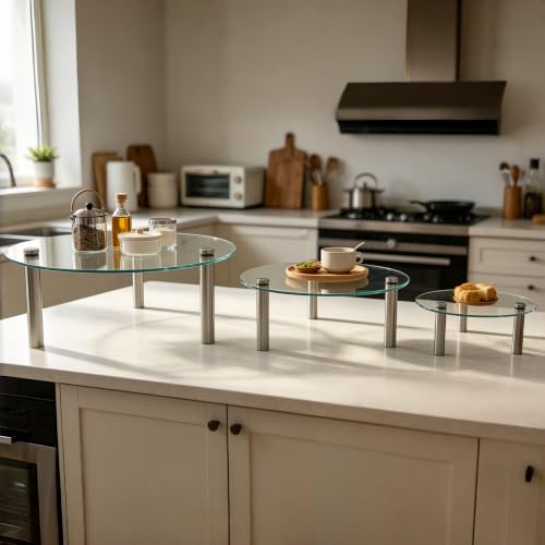 Set of 3 Tempered Glass Display Stands, 9'' 11'' 13'' Round Display Shelves - size: Round