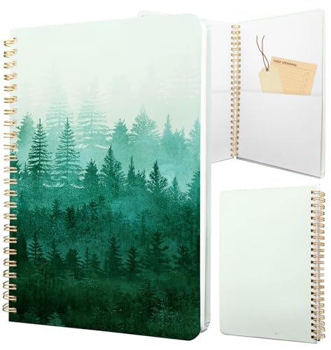 Cute Spiral Notebook Journal A5 6x9 Note Book with Pocket, Forest - color: Green Forest