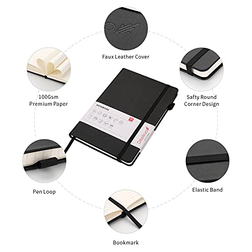 Lined Journal Notebooks with Pen Loop, Hardcover Notebook Journal for Work, 100Gsm Premium Thick Paper with Inner Pocket, Medium 5.7"x8.4", （Black, Ruled） - color: Black, size: 1 Pack