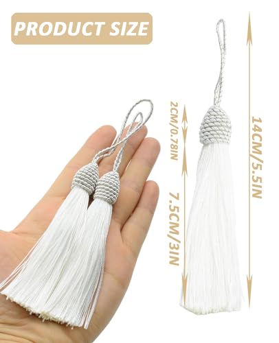 50 Pieces Tassel Bookmark with Loop,Tassels for Crafts,Decorative Tassel for Keychain Jewelry Making Curtain Blanket Graduation Decoration Wedding Favors (White) - color: White