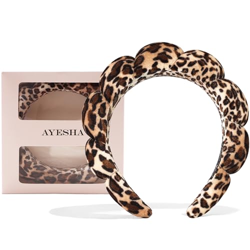 Ayesha Spa Headband for Washing Face Makeup Skincare Soft Sponge Hair band - color: leopard