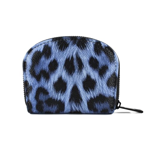 Small Zip Wallet Credit Card Wallet Coin change case Holder for women PU Leather(Navy Leopard) - color: Navy Leopard