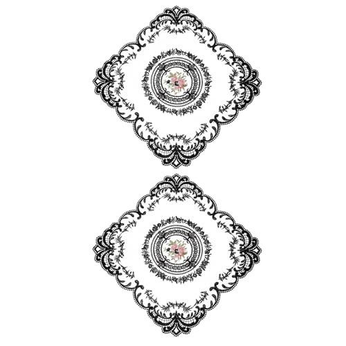uxcell 2Pack Retro Lace Placemat 12x12-in Square Embroidered Table Place Mats French Crochet Doilies Coasters Cup Mat for Home Wedding, Black - color: Black