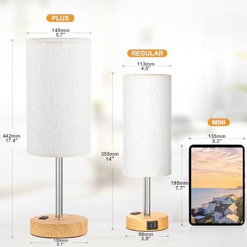 Fenmzee 17.4" Bedside Lamp for Bedroom - Dimmable Touch, USB A+C, AC Outlet - color: Cream Shade-Wood Base, size: 17.4"