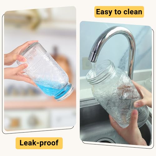 64oz Glass Mason Jars Wide Mouth 3-Pack with Airtight & Leakproof Lids - color: Clear01-64oz