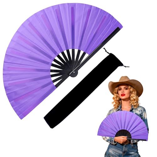 13 Inch Large Rave Fan & Clack Fan for Line Dancing - Folding Hand Fan with UV Glow for Boots on The Ground, Performance, Wedding, Party - Portable Handheld Fan for Women & Men - color: Purple*1