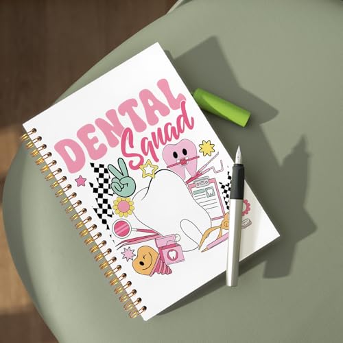 Dentist Gifts Notebook, Dental Hygienist Assistant Gifts Journal, Preppy Pink Dental Squad Spiral Notebook Journal for Note Taking, Dentist Office Supplies, 5.5x8.3 Inch - color: dental squad