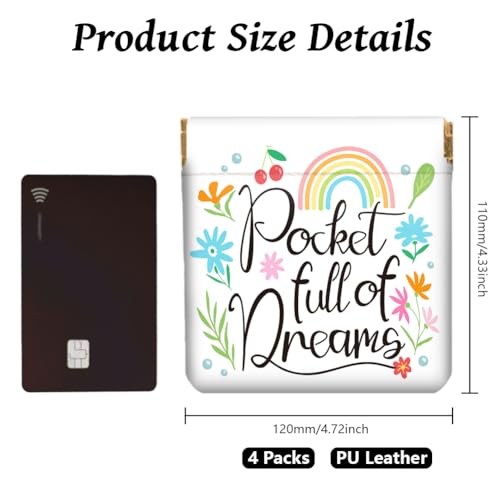 Peacoblue slogans and flowers Coin Purse,PU Leather Squeeze Pouch 4PCS - style: Slogans and Flowers
