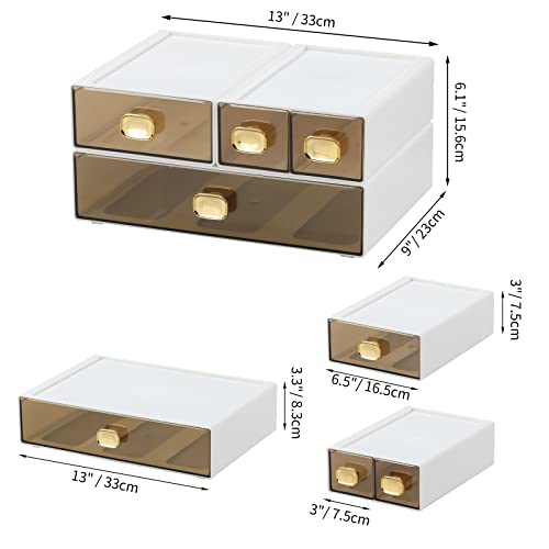 Desktop Storage Drawers, Stackable Countertop Organizer with Drawers - color: 4 Mixed Drawers, White