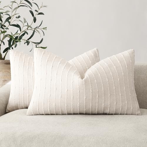 Foindtower Boho Striped Boucle Lumbar Throw Pillow Covers 12x20 Cream White - color: Cream White, size: 20" x 12" (Pack of 2)