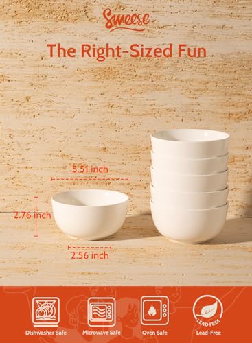 Sweese 20 Oz Porcelain Bowls Set of 6 - Durable for Cereal, Soup, Rice, Pasta, Salad, Oatmeal - Microwave Dishwasher Safe, White - color: White, size: 20 Ounce