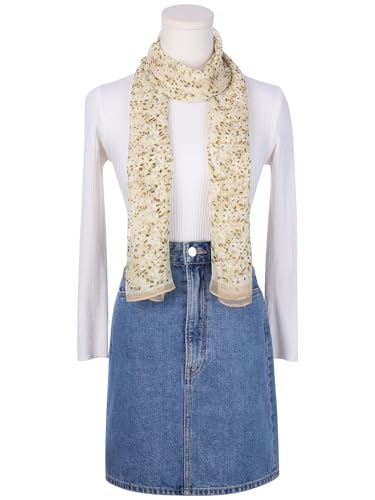 Women's Gypsophila Floral Scarf, Retro Lightweight Silky Sunscreen Head Wrap Neck Scarves for Summer - color: Beige