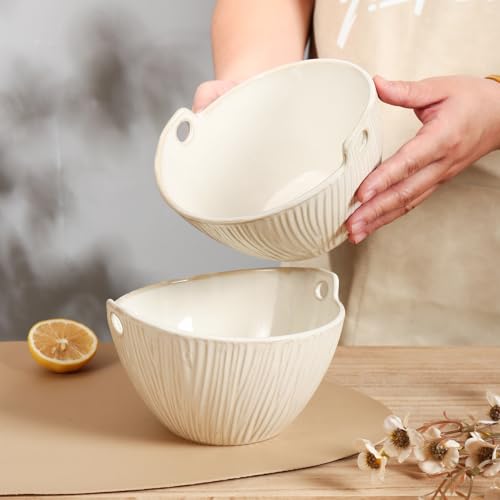 Ceramic Ramen Bowl with Chopsticks,6.7 Inch Noodle Bowls,Pho Bowls and Spoons Set,Japanese Bowl for Pho,Udon,Soba,Noodle,Microwave Safe,Set of 2 (Retro White) - color: Retro White