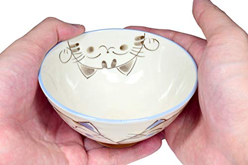 Japanese Rice Bowl Chawan set of 2 4.6" Cat Design MIKE Blue - color: Blue