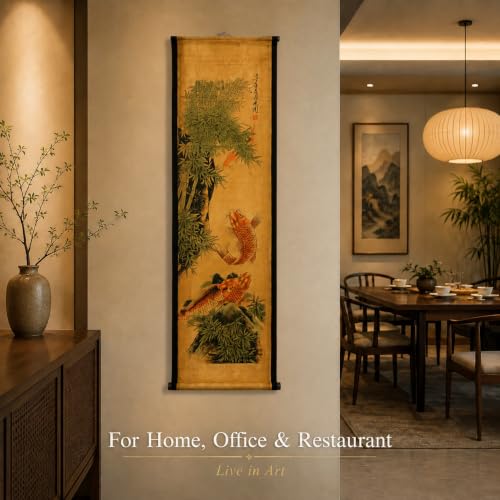 Wall Art Poster Prints Painting Hanging Scroll Decor Asia Summer Koi Fish - color: D2