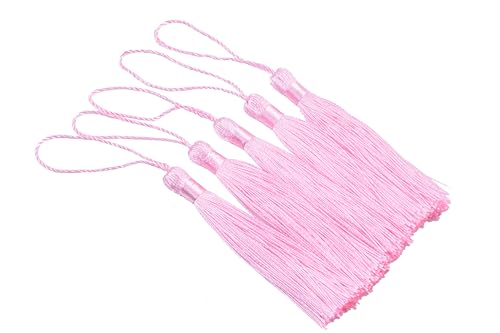 KONMAY 20pcs Silky Handmade Tiny(3.5'') Soft Craft Mini Tassels with Loops for Bookmarks Jewelry Making, Decoration DIY Projects (Pink) - color: Pink