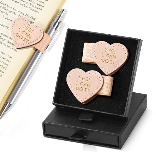 2Pcs Magnetic Leather Heart Bookmarks with Pen Holder, Cute Inspirational Motivational Quotes Book Markers Clip with Gift Box, Reading Accessories for Book Lovers Women Teacher (Pink, Yes I Can Do It) - color: Pink-yes I Can Do It