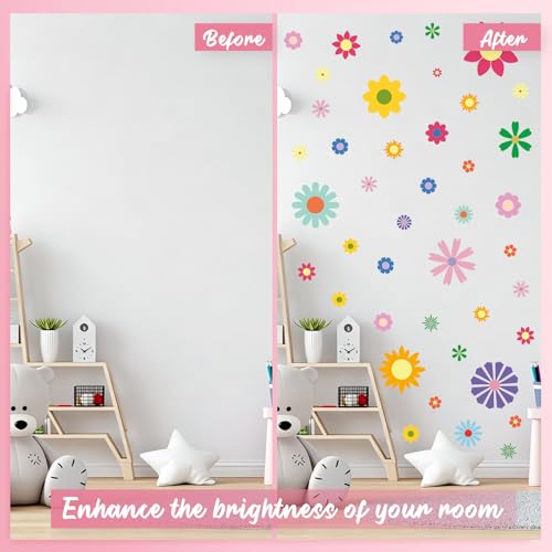 Flower Wall Decals - 9 Sheets 147 Pcs Flower Wall Stickers Vinyl Floral Wallpaper Peel and Stick Flowers Wall Decor for Girls Nursery Living Room Bedroom Classroom - color: Flower
