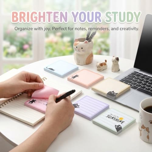 6 Pads Cute Cat Sticky Notes 3X3 Funny Post it Notes Notepads - color: Black Cat