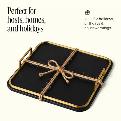 Preston Lane Mayfair Decorative Coffee Table Tray, Faux Leather - Ink - color: Ink