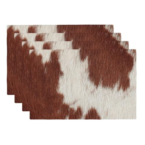 Cowhide Animal Skin Placemats Washable Table Placemat Set of 4 - color: White Brown, size: Set of 4