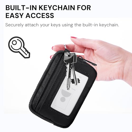 Wristlet Wallet for Women with Clear ID Window, Zip Coin Purse and Keychain - color: Black