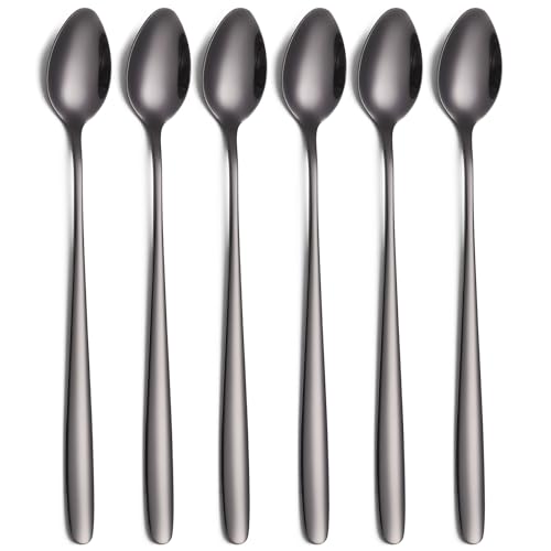 Black Long Handle Iced Tea Spoons, 7.8-Inch Coffee & Ice Cream Spoons, Stainless Steel Set of 6 - color: D-Black Set of 6