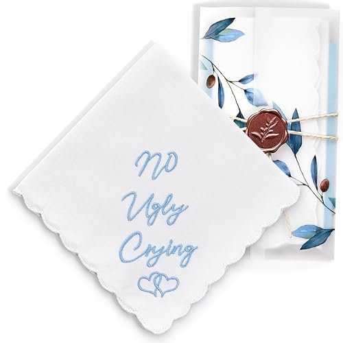 Mother of the Bride Gifts Wedding Handkerchief Keepsake - color: No Ugly Crying, style: Blue Olive Leaf