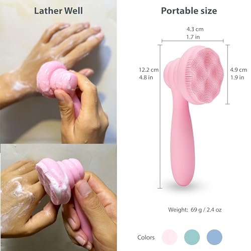 MtBoi 2 PC Silicone Facial Cleansing Brush Facial Scrubber Manual Exfoliating Facial Brush Face Cleanser Face Exfoliator Ultrafine Bristles for Sensitive Skin Easy to Clean Lather Well (Pink&Blue) - color: Pink&blue