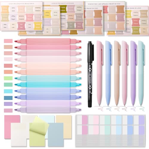 XKDOUS 44 Pcs Bible Study Supplies Journaling Kit, Bible Highlighters, Pale - color: Pale