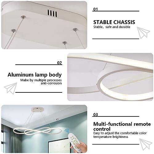 Large Led Chandelier 59.06in Modern Led Pendant Light for Kitchen Island Lighting Dimmable via Remote - color: White, size: 59.06in
